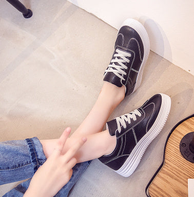 2021 New Spring Thick White Shoes Casual Shoes Female Korean Female Leather Shoes Solid Platform Shoes